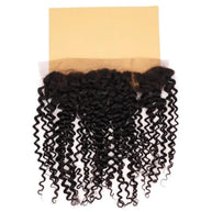 Kinky Curly 13x4 transparent lace human hair frontal from THE HAIR PUSHER PREMIUM LUXE HAIR, showing natural curly texture and lace detail