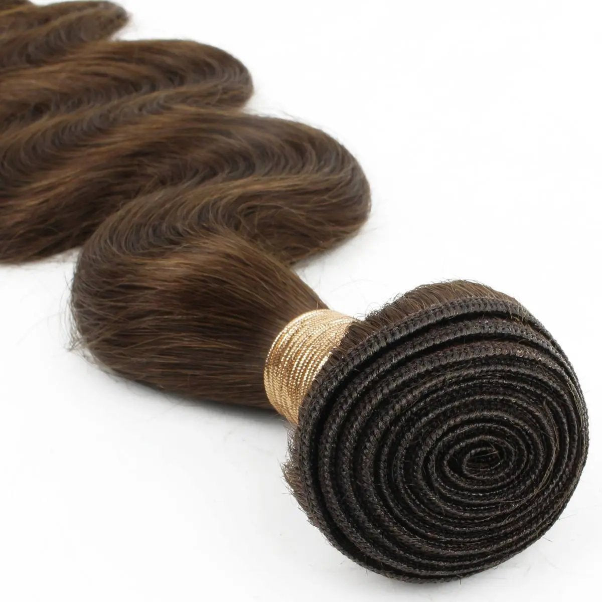 Medium brown human hair body wave bundle from THE HAIR PUSHER PREMIUM LUXE HAIR, showcasing the soft, wavy extension weft.